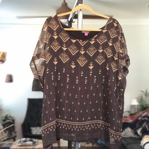 Gorgeous Chiffon Top with Gold Metallic Pattern